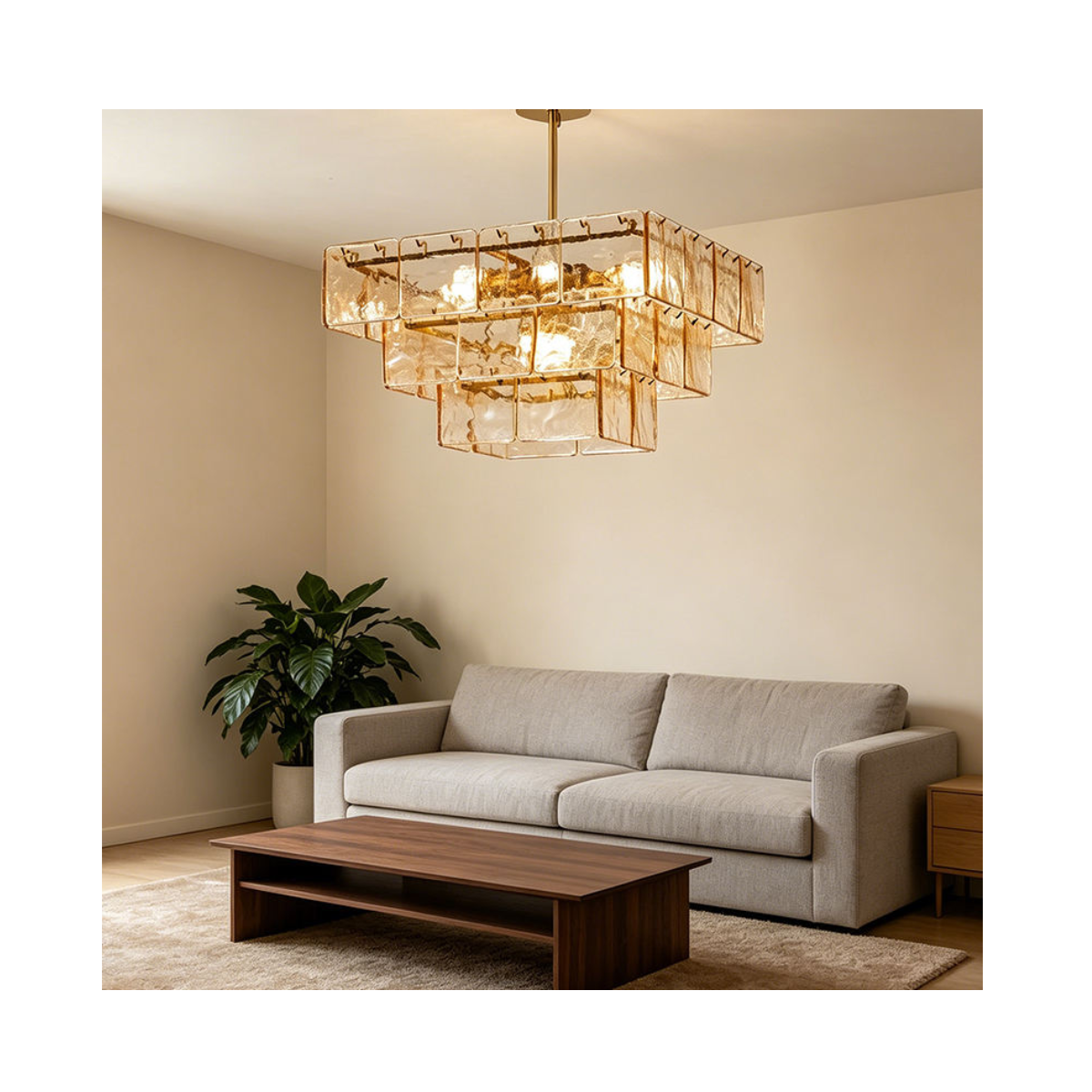 Amber Ice-Panel Tiered Chandelier